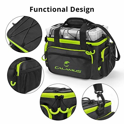 Calamus fishing tackle bag with multiple pockets and compartments.