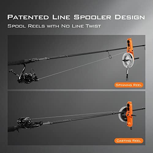 Fishing rod with patented line spooler design for spinning and casting reels.