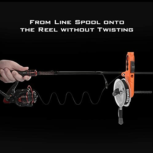 Fishing rod and reel with anti-twist feature demonstration.