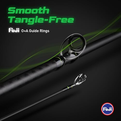 Fishing rod with Fuji O+A Guide Rings, smooth tangle-free design.