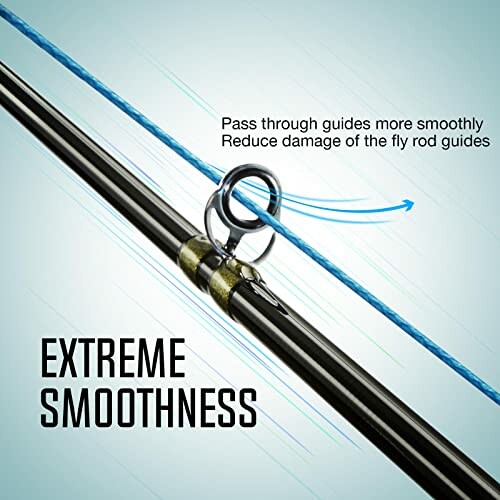 Fishing rod line passing through guide with text on smoothness.