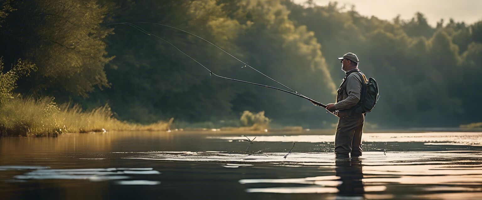 Fly fishing casting in a river