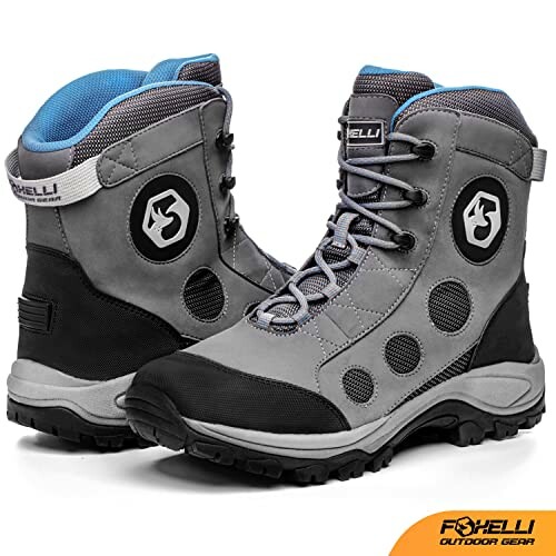 Foxelli gray and black hiking boots with blue lining