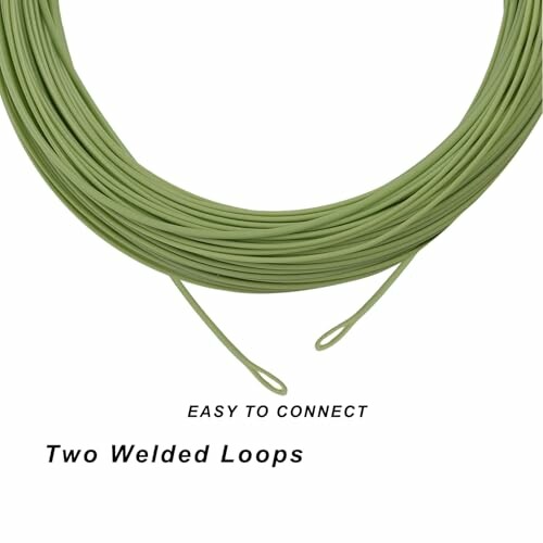 Green fishing line with two welded loops, easy to connect.