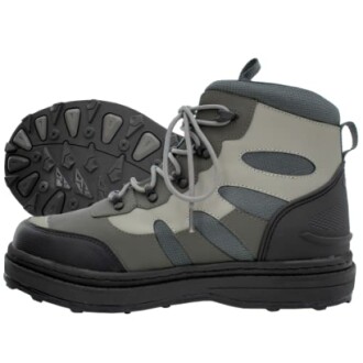 Gray and black hiking boot with non-slip sole.