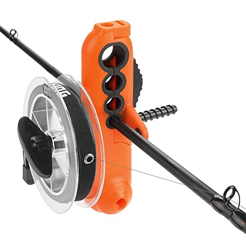 Ice fishing tip-up with rod and reel.