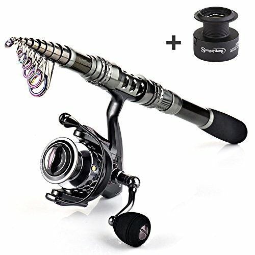 Telescopic fishing rod and reel with extra spool.