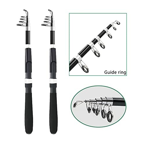 Pair of telescopic fishing rods with guide rings.