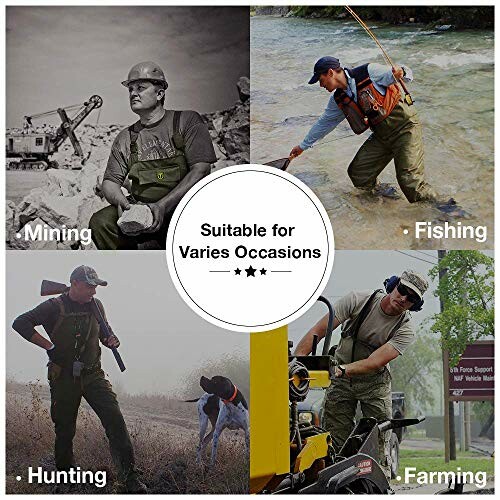 Collage showing activities: mining, fishing, hunting, and farming.