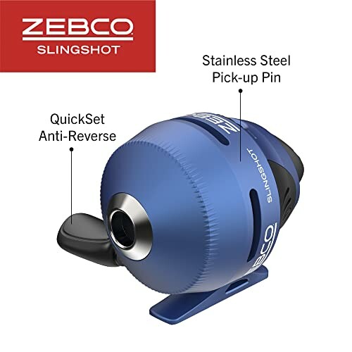 Zebco Slingshot spincast reel with QuickSet anti-reverse and stainless steel pick-up pin features.